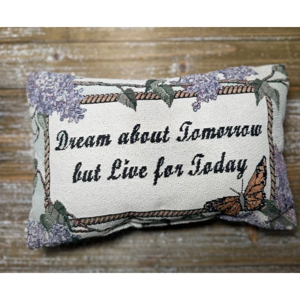 Vintage Woven Tapestry Pillow Butterfly Lilac Live For Today Cottagecore Granny